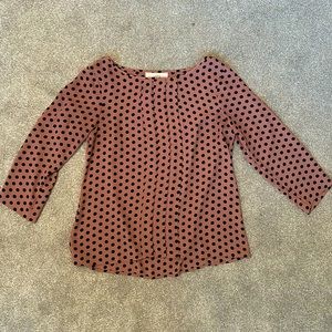 LOFT Mauve with Black Polka Dot patterned Blouse
